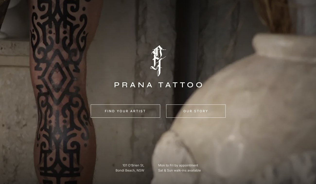 Prana Tattoo homepage designed by Parla