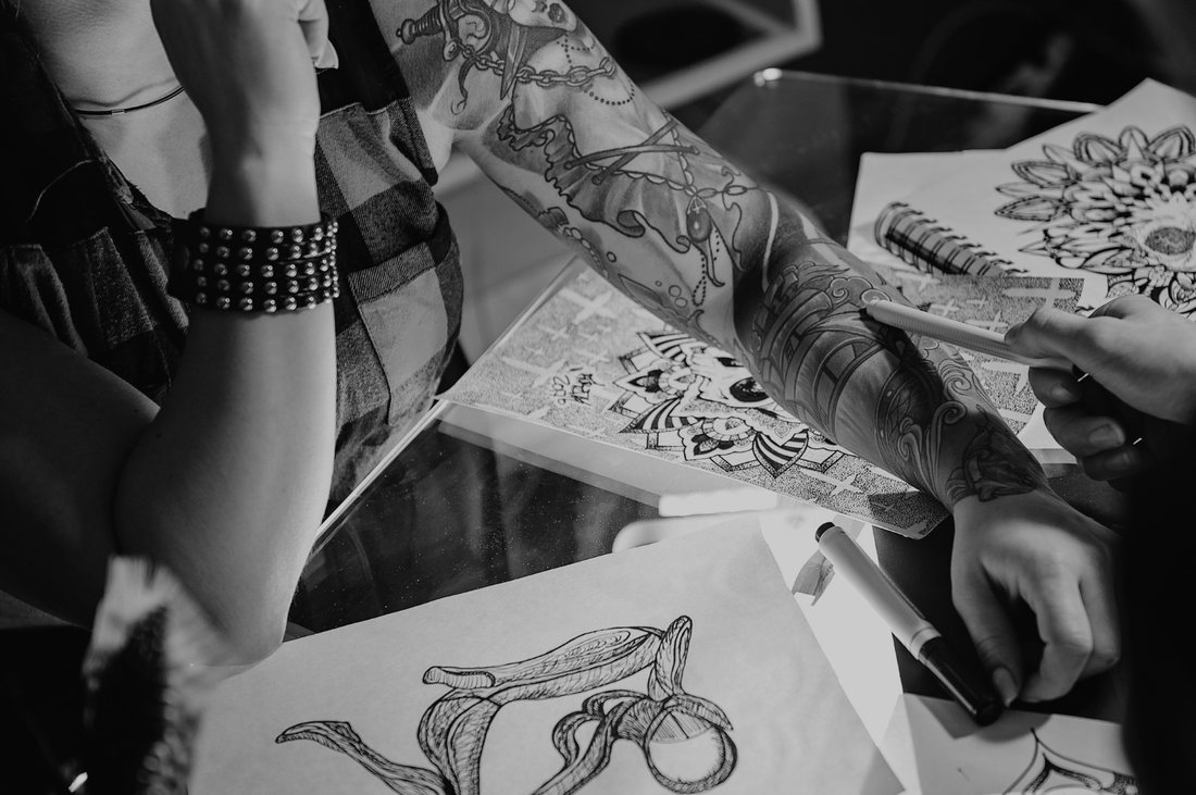 Flash sketches on a studio table